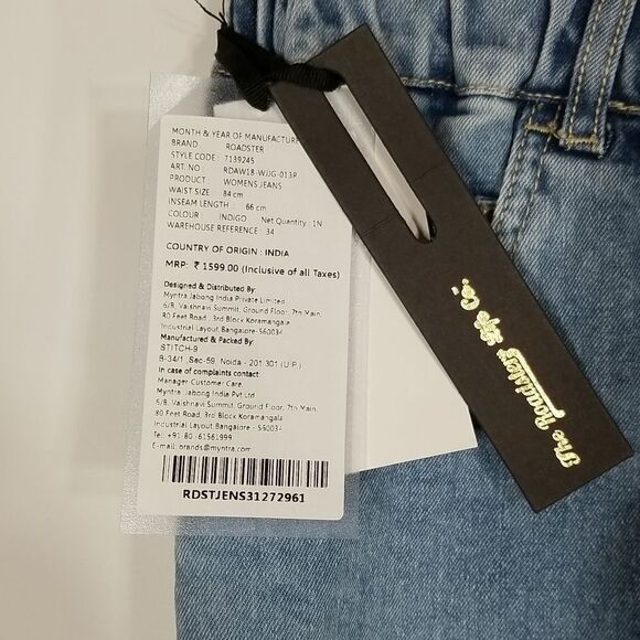 NWT Elasticated-Waist Denim Trousers in Blue Womens Size 34 - Picture 9 of 12